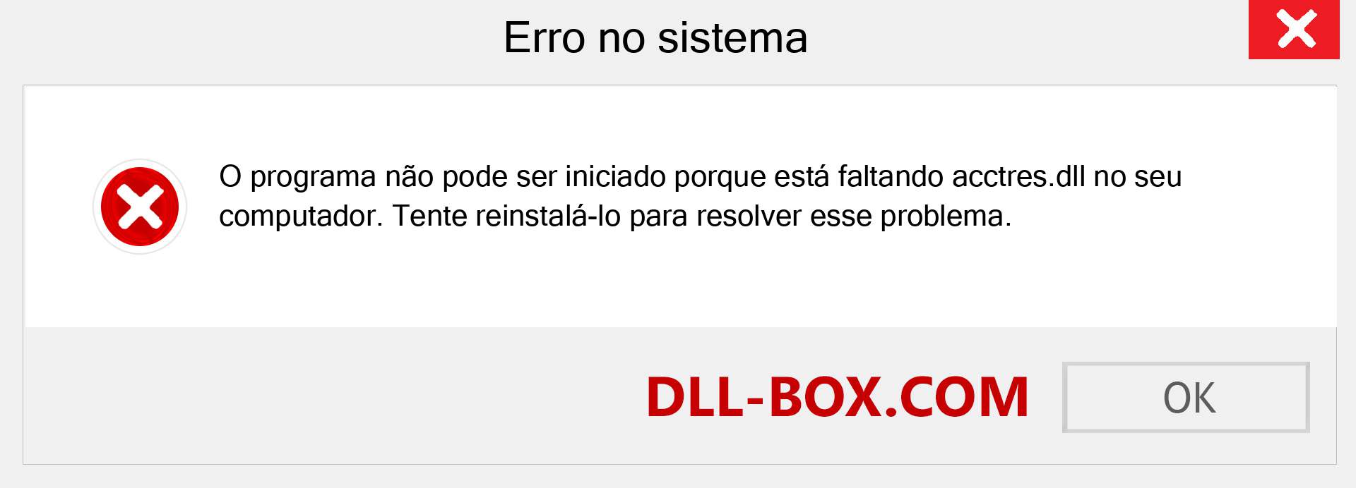 Arquivo acctres.dll ausente ?. Download para Windows 7, 8, 10 - Correção de erro ausente acctres dll no Windows, fotos, imagens